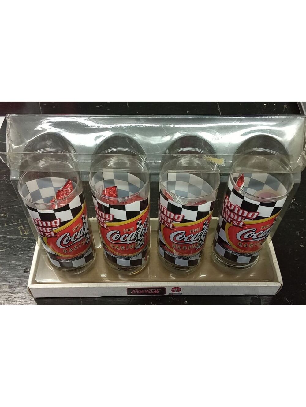 Vintage 1990s 4pc Coca-Cola Nascar Racing Family Glass Set Collectible